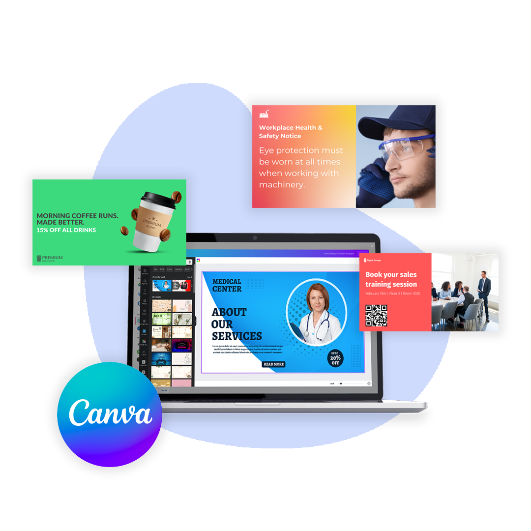 Extensive template library with Canva and PosterMyWall