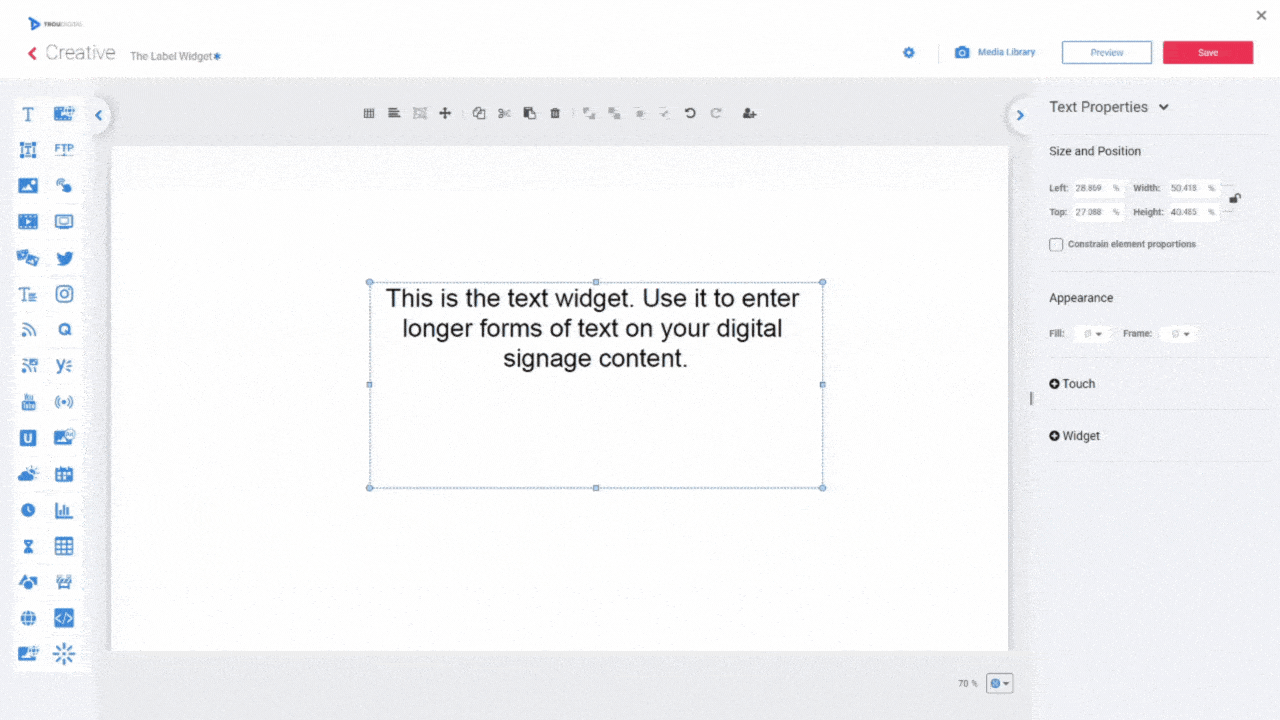 Using Text-Based Digital Signage Widgets On The Studio | Widget Focus TrouDigital