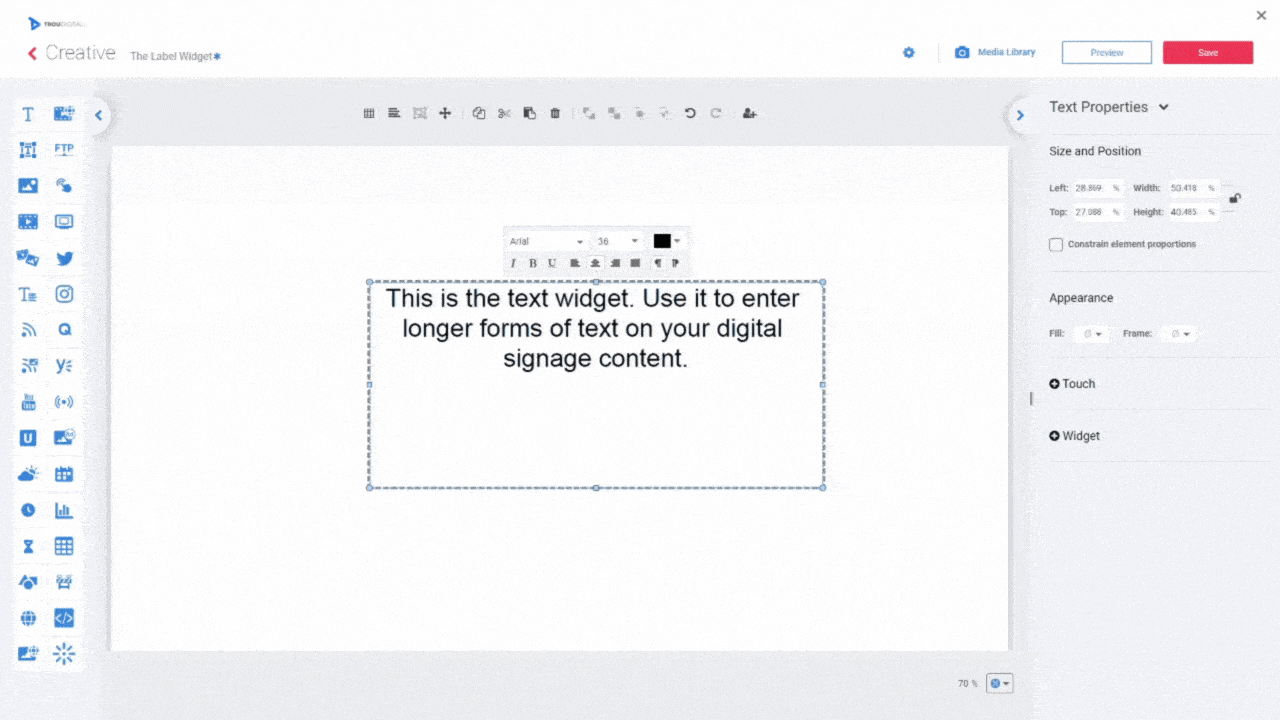 Using Text-Based Digital Signage Widgets On The Studio | Widget Focus TrouDigital